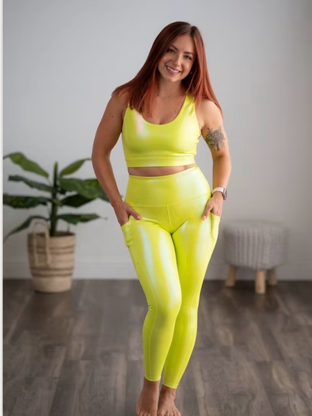 Shimmery Neon Lime High-Rise Leggings